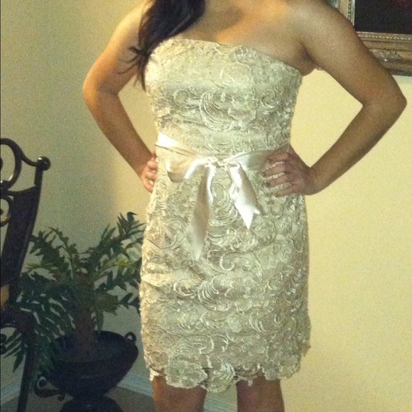 Nude floral lace dress by Caché