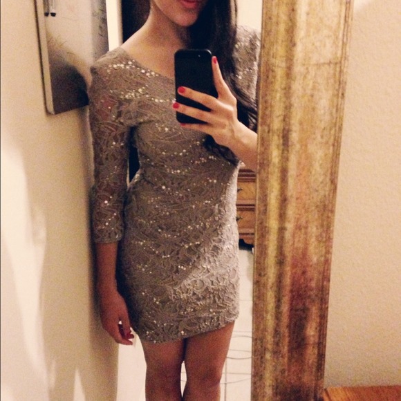 Nude lace dress by Chelsea & Violet