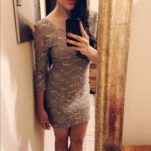 Nude lace dress by Chelsea & Violet