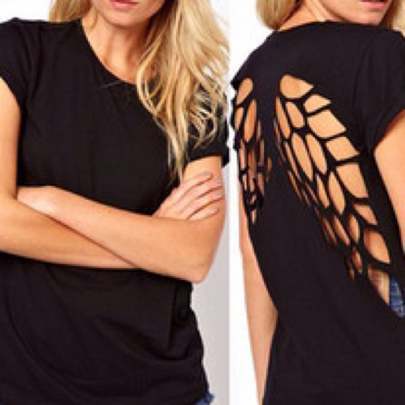 NEW Cut Out Angel Wing Tee in Black - Picture 2 of 4