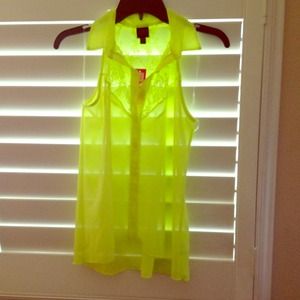 Lace Sheer yellow neon top. Size S. Lose fit