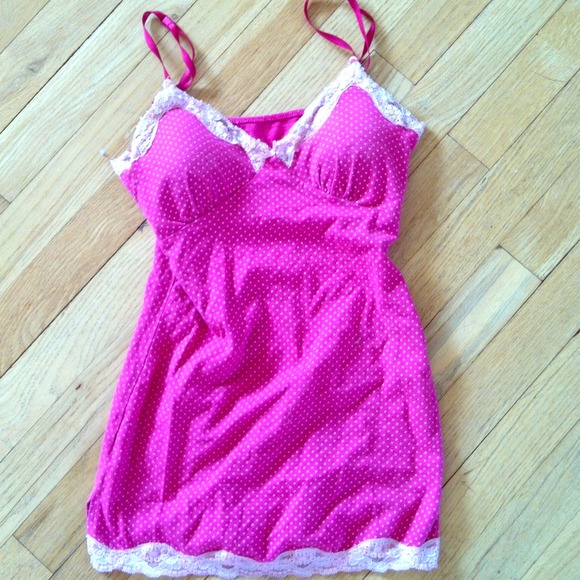 Pink polka dot lace cami small