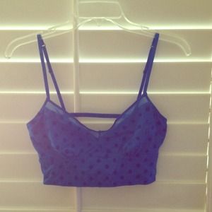 Blue lace mesh polka dot crop top size M