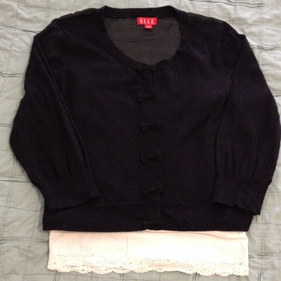 Black 3/4 sleeve sheer back sweater.