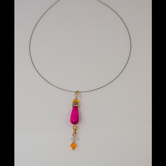 Necklace with Pink Torquise and christals - Picture 2 of 2