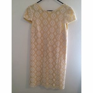 Yellow  + white lace dress.