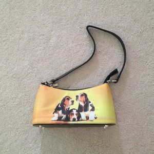 Orange and yellow ombre dog purse with black strap
