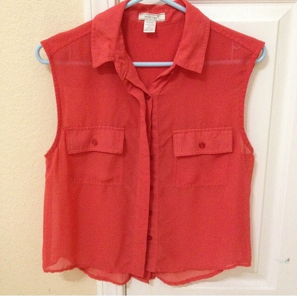 Coral button up blouse