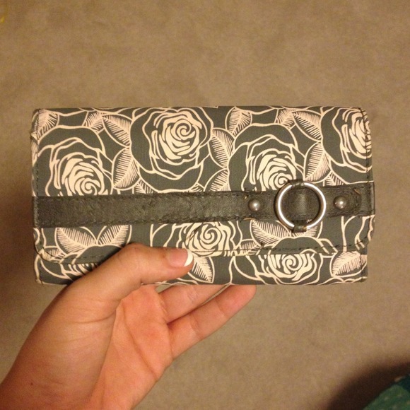 Flower roses pink and grey wallet clutch