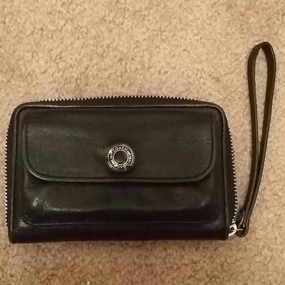 Coach black leather wristlet wallet