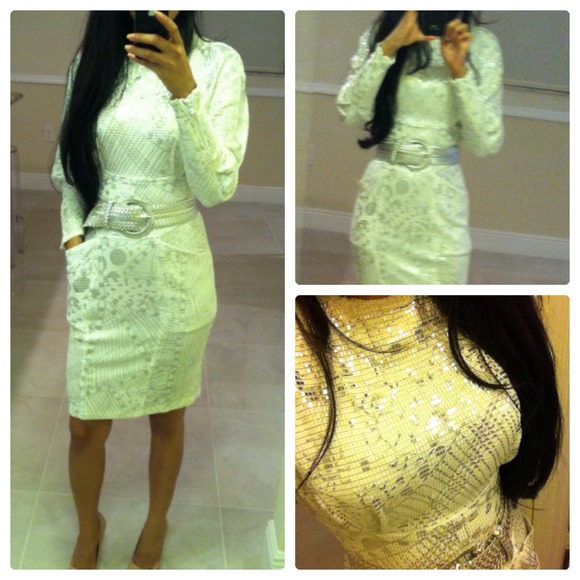 Vintage White & Silver Janine Dress, size Small - Picture 8 of 8