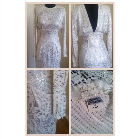 Vintage White & Silver Janine Dress, size Small - Picture 3 of 8