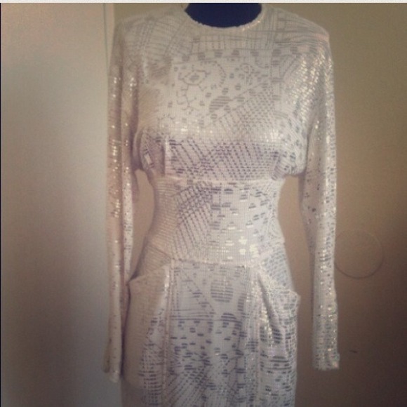 Janine Dresses & Skirts - Vintage White & Silver Janine Dress, size Small