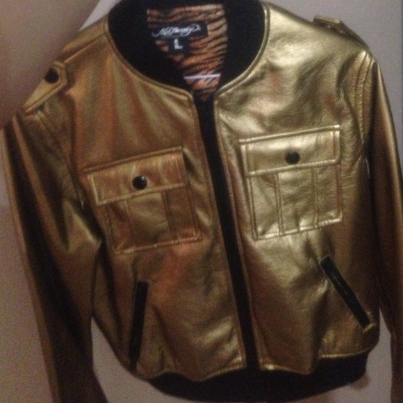 Gold Sequin Ed Hardy Jacket with Tiger interior - Picture 1 of 4