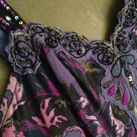 Free People Purple Floral Beaded Sundress - Picture 2 of 4