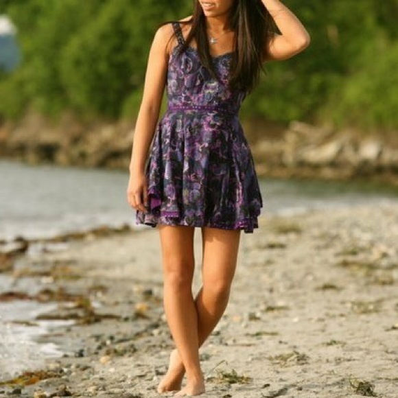 Free People Purple Floral Beaded Sundress - Picture 4 of 4