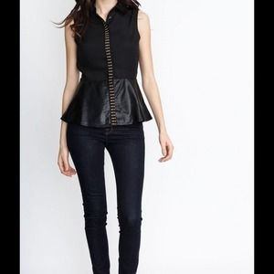 Chiffon Faux Leather Peplum w/ Studs