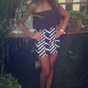 Black and white tube top dress