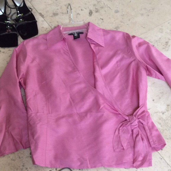 100% silk pink wrap blouse