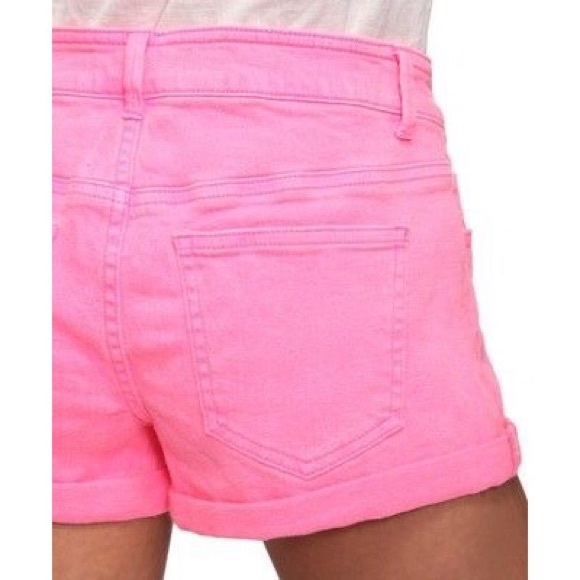 Pink Distressed Cuffed Denim Shorts - Picture 4 of 7