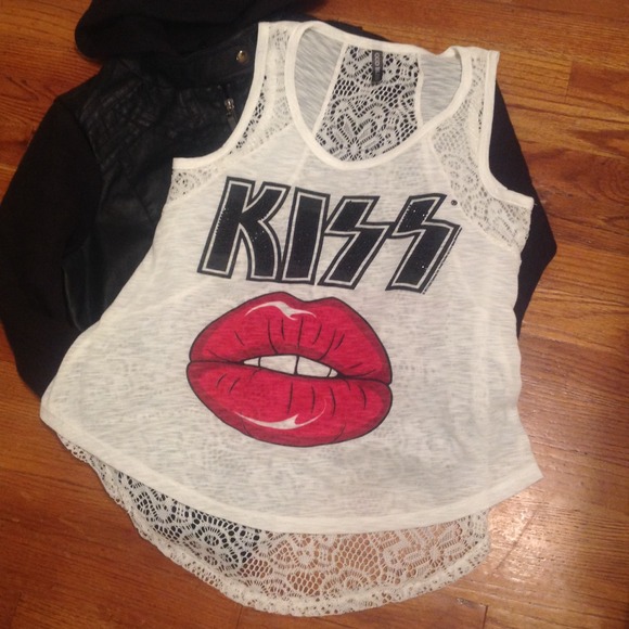 Tops - KISS BURNOUT HI LOW TANK TOP WITH LACE