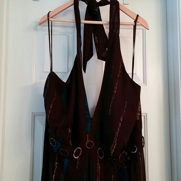 Plus size Brown and aqua maxi dress - Picture 2 of 4