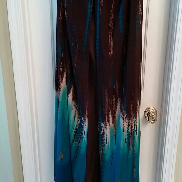 Plus size Brown and aqua maxi dress - Picture 3 of 4
