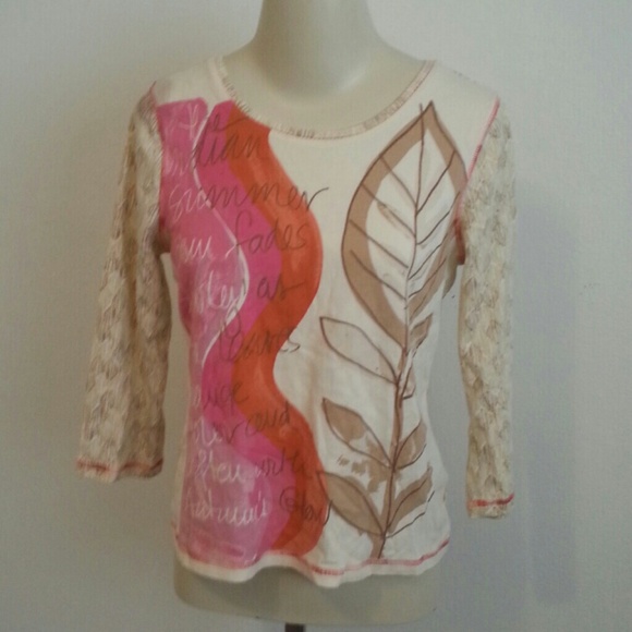SIGRID OLSEN SZ L 3/4 SLEEVE T-SHIRT