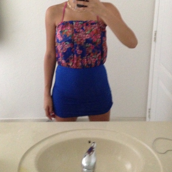 Floral with royal blue bottom half dress