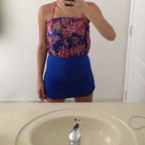 Floral with royal blue bottom half dress