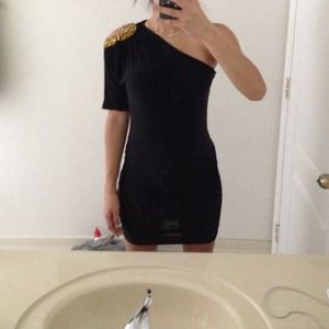 All black one shoulder dress. Stretchy