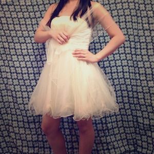 Cream, tulle prom dress by Dancing Queen