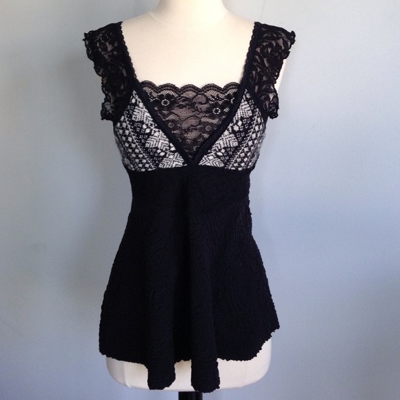 Free People Tops - Black Lace & Embroidered Top