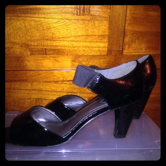 Black Patent open-toe heels