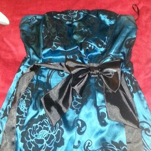 Torrid teal and black satin cocktail dress