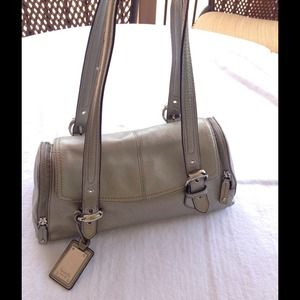 Silver Pebble Leather Tignanello Barrel Bag