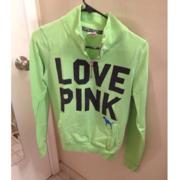 Victoria secret pink half zip green sweatshirt