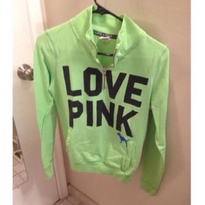 Victoria secret pink half zip green sweatshirt