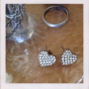 Gold Rhinestone Heart Earrings