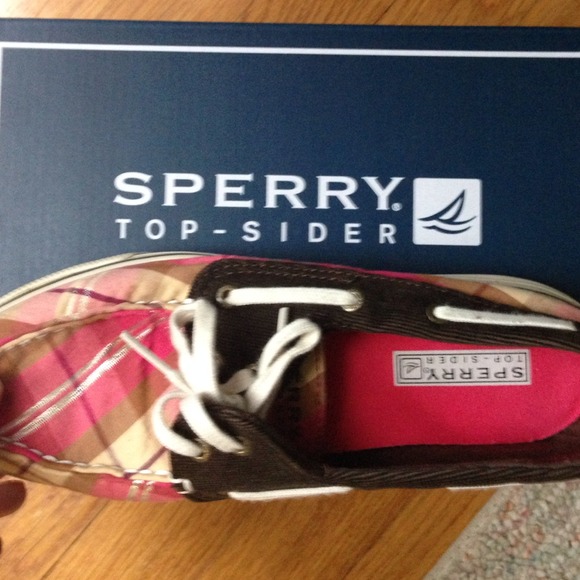 Plaid pink and brown sperry top siders