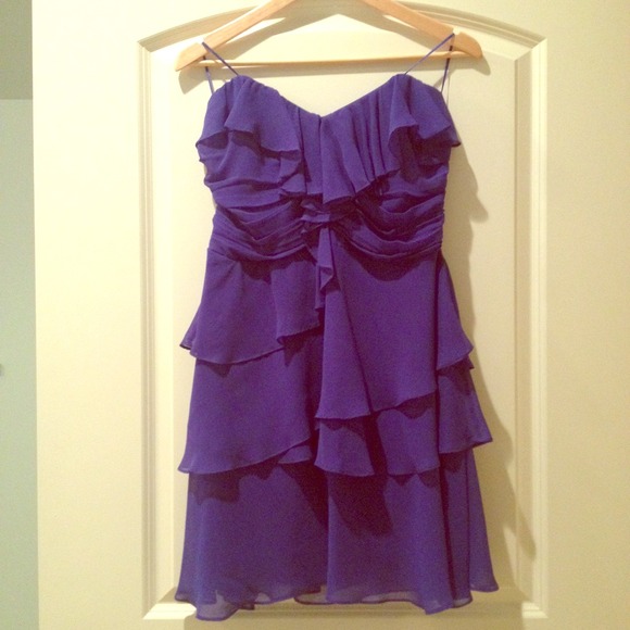 Beautiful Chiffon Royal Blue Strapless Dress - Picture 1 of 4