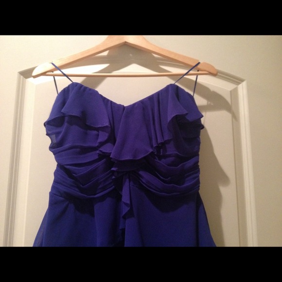 Beautiful Chiffon Royal Blue Strapless Dress - Picture 2 of 4
