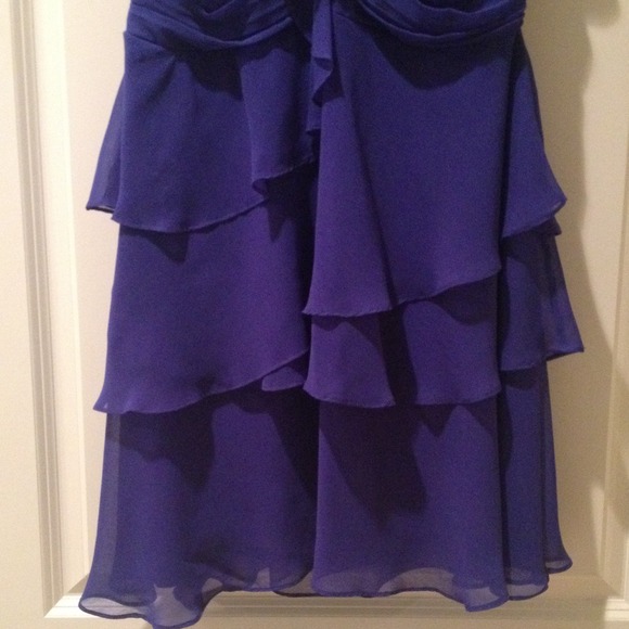 Beautiful Chiffon Royal Blue Strapless Dress - Picture 3 of 4