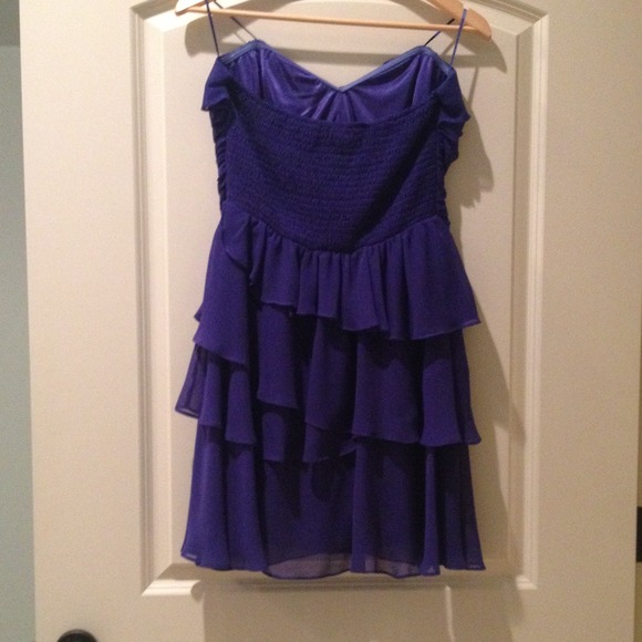 Beautiful Chiffon Royal Blue Strapless Dress - Picture 4 of 4