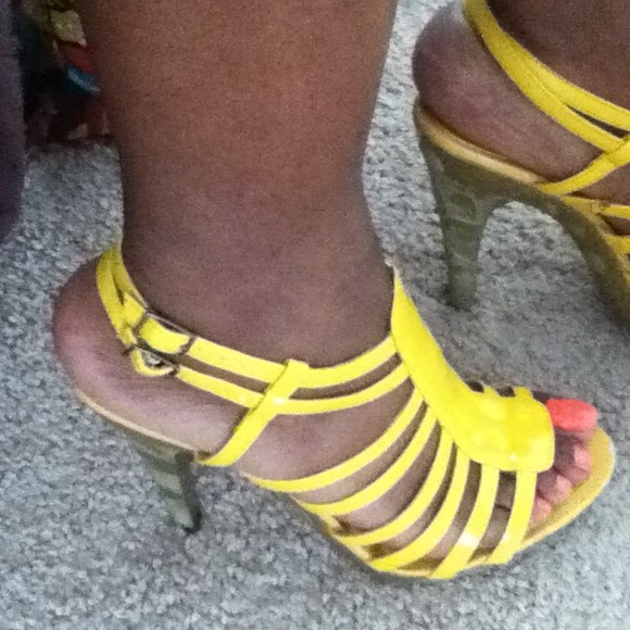 Yellow high heels sandals