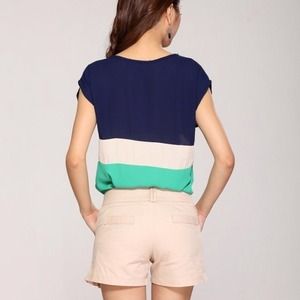 Tops - Color Block Top Green Blue beige Tops - Color Block Top Green Blue beige