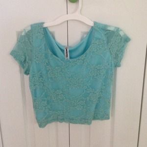 Blue lace crop top