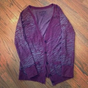 Scrapbook maroon & silver zebra print cardigan