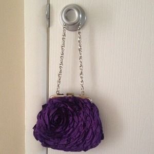 Purple flower clutch with silver chain