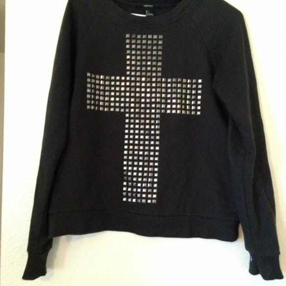 Black sweater with studded cross
